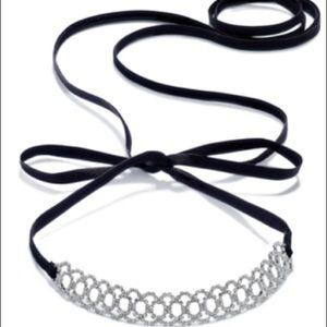INC Silver-Tone Crystal Ribbon Choker Necklace